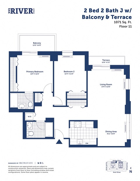 a floor plan of a house with bedrooms and baths and a terrace